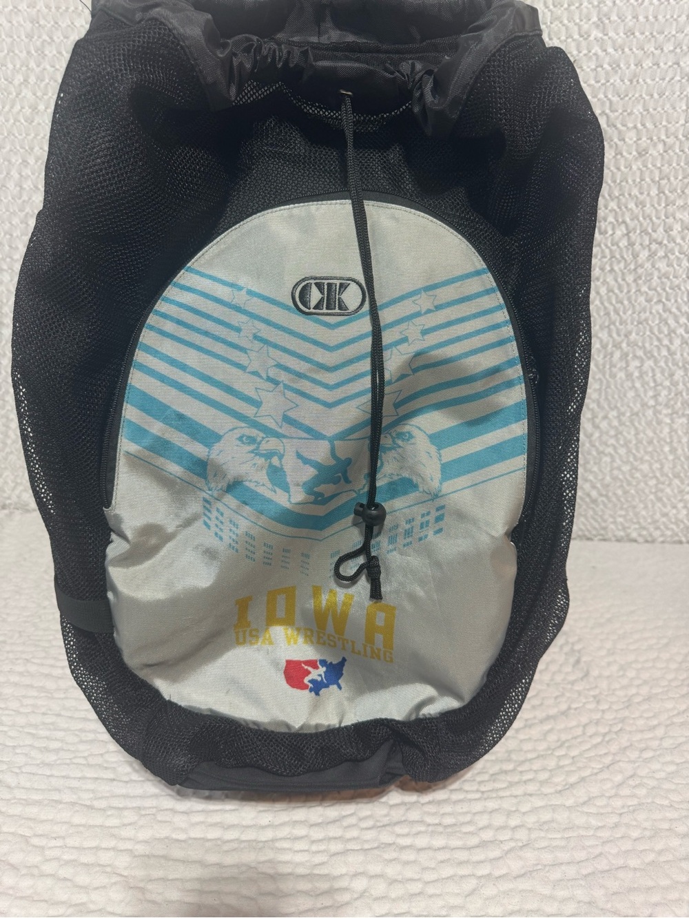 Iowa USA Wrestling Drawstring Backpack - Black and Light Gray